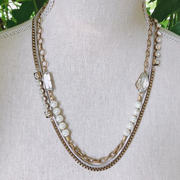 VTG Silpada KR KRN0010 Pearl Brass Crystal Convertible Statement Bib Necklace - Picture 8 of 14